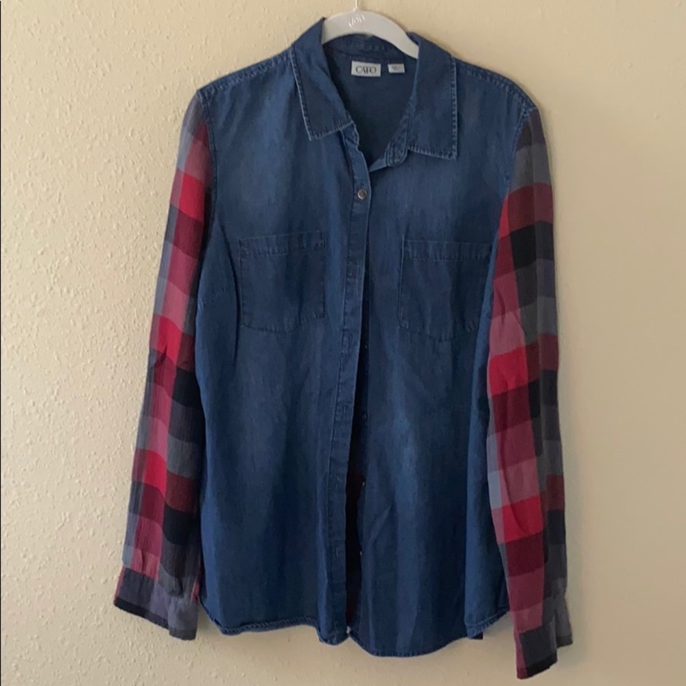 Cato Denim Plaid Button Down